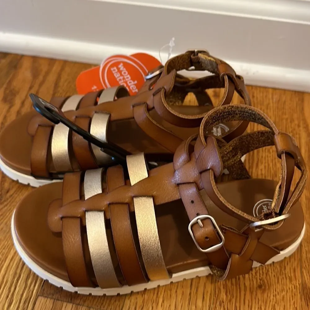Girls Gladiator Brown Gold White Comfort Non-Marking Sandal - NWT